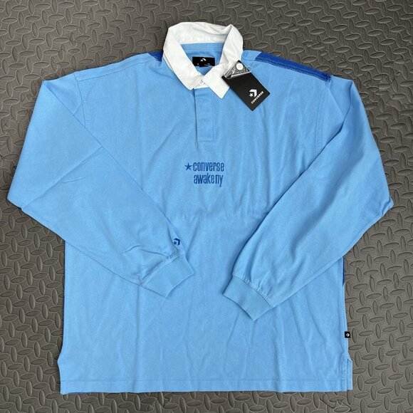 Converse x Awake Rugby Shirt Size Small Unisex Adult Blue White Longsleeve